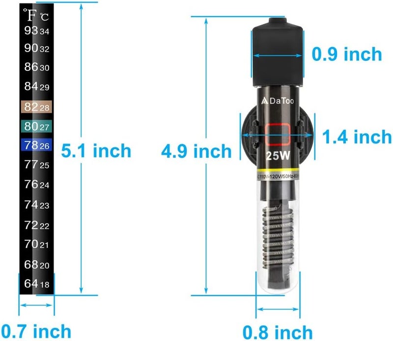 DATOO سخان حوض سمك صغير 25 واط مع ملصق ترمومتر مجاني - Image 2