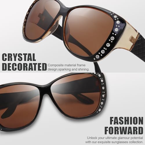 The Fresh Fit Over Glasses Rhinestone Polarized Sunglasses for Women FR1F5610 - Leather Eyeglasses Case (F5610P02 Crystal Brown, Brown) - Image 4