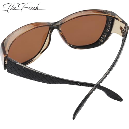 The Fresh Fit Over Glasses Rhinestone Polarized Sunglasses for Women FR1F5610 - Leather Eyeglasses Case (F5610P02 Crystal Brown, Brown) - Image 5