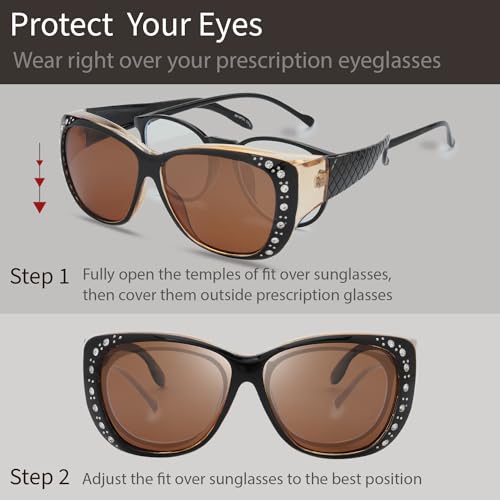 The Fresh Fit Over Glasses Rhinestone Polarized Sunglasses for Women FR1F5610 - Leather Eyeglasses Case (F5610P02 Crystal Brown, Brown) - Image 3