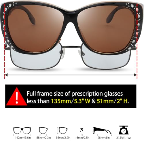 The Fresh Fit Over Glasses Rhinestone Polarized Sunglasses for Women FR1F5610 - Leather Eyeglasses Case (F5610P02 Crystal Brown, Brown) - Image 2
