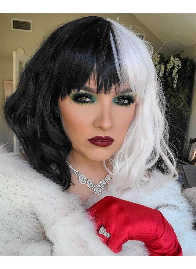 Juziviee - Cruella Deville Wig Black And White Cruella Wig For Women Cruella Deville Costume Short Wavy Wig Natural Cute Wigs For Cruella Costume Party Jz001Bw - Image 1