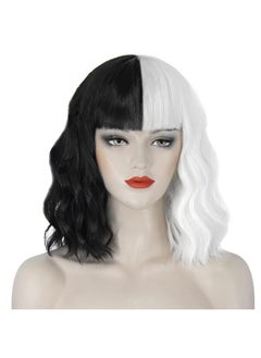 Cruella Deville Wig Black And White Cruella Wig For Women Cruella Deville Costume Short Wavy Wig Natural Cute Wigs For Cruella Costume Party Jz001Bw