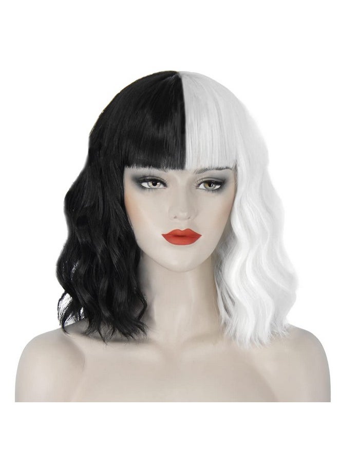 Juziviee - Cruella Deville Wig Black And White Cruella Wig For Women Cruella Deville Costume Short Wavy Wig Natural Cute Wigs For Cruella Costume Party Jz001Bw - Image 1