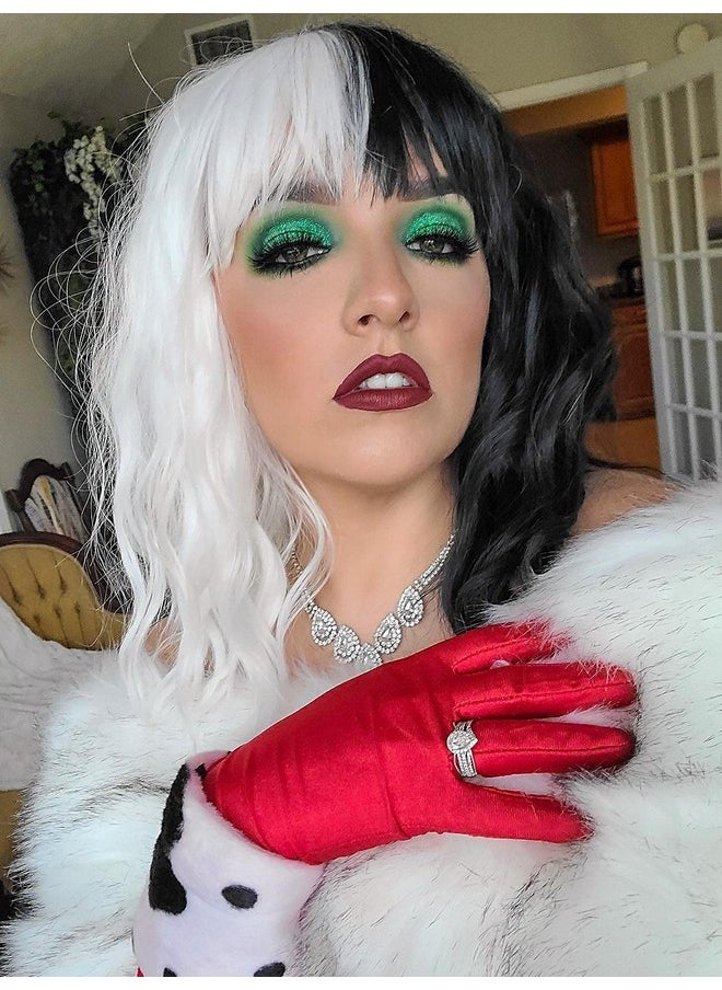 Juziviee - Cruella Deville Wig Black And White Cruella Wig For Women Cruella Deville Costume Short Wavy Wig Natural Cute Wigs For Cruella Costume Party Jz001Bw - Image 1
