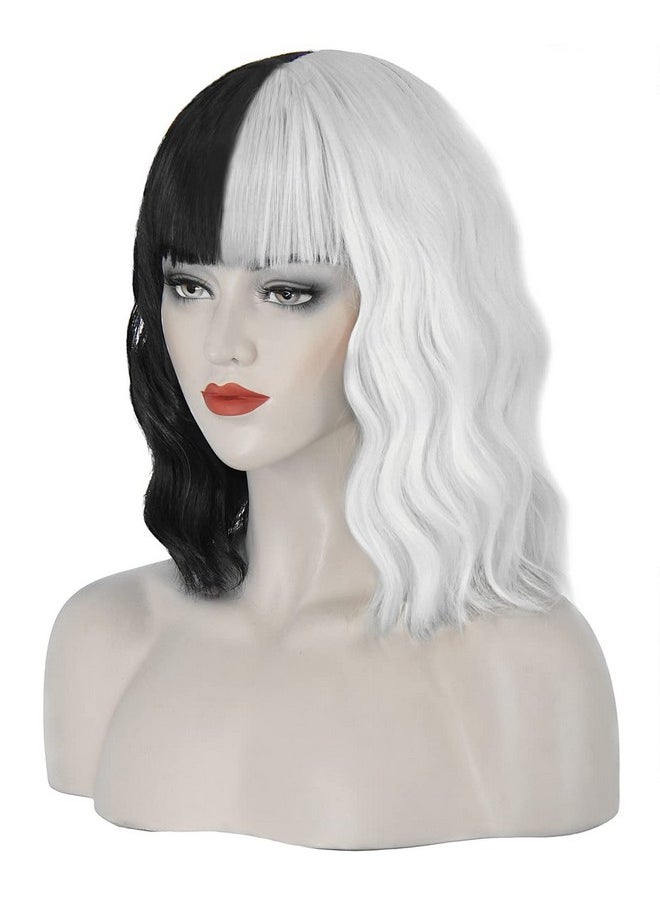 Juziviee - Cruella Deville Wig Black And White Cruella Wig For Women Cruella Deville Costume Short Wavy Wig Natural Cute Wigs For Cruella Costume Party Jz001Bw - Image 1