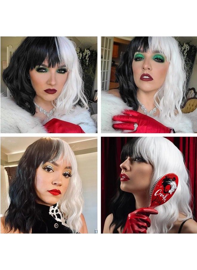 Juziviee - Cruella Deville Wig Black And White Cruella Wig For Women Cruella Deville Costume Short Wavy Wig Natural Cute Wigs For Cruella Costume Party Jz001Bw - Image 1