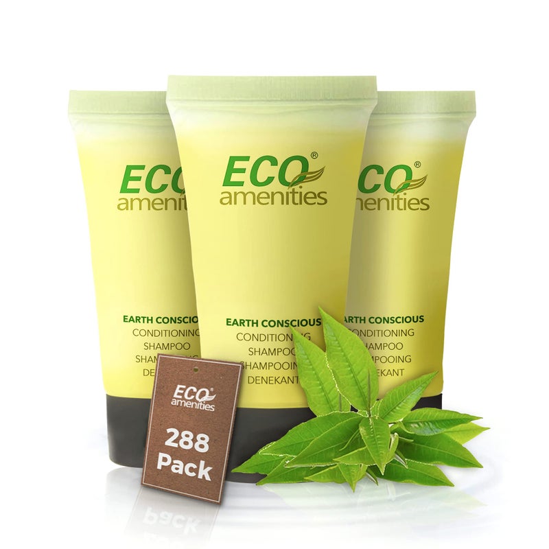 ECO Amenities Conditioning Shampoo, Travel Size Shampoo and Conditioner Sets, Mini Shampoo & Conditioner Sets - 2 in 1 Shampoo & Conditioner, Green Tea Scent, 0.75 Fl Oz (Pack of 288) - Image 1