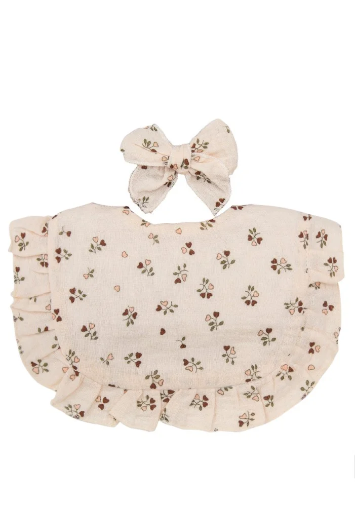 Bambimici Bambimici -Bella Baby Bib Set for Babies -Flower Printed Light Beige