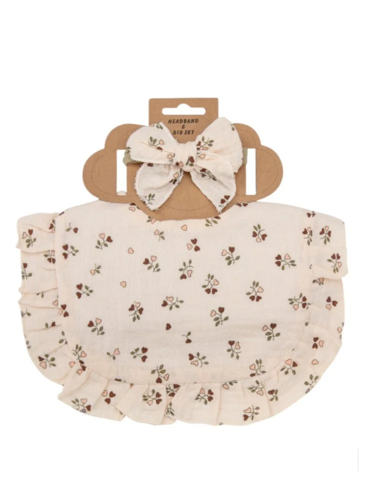 Bambimici Bambimici -Bella Baby Bib Set for Babies -Flower Printed Light Beige