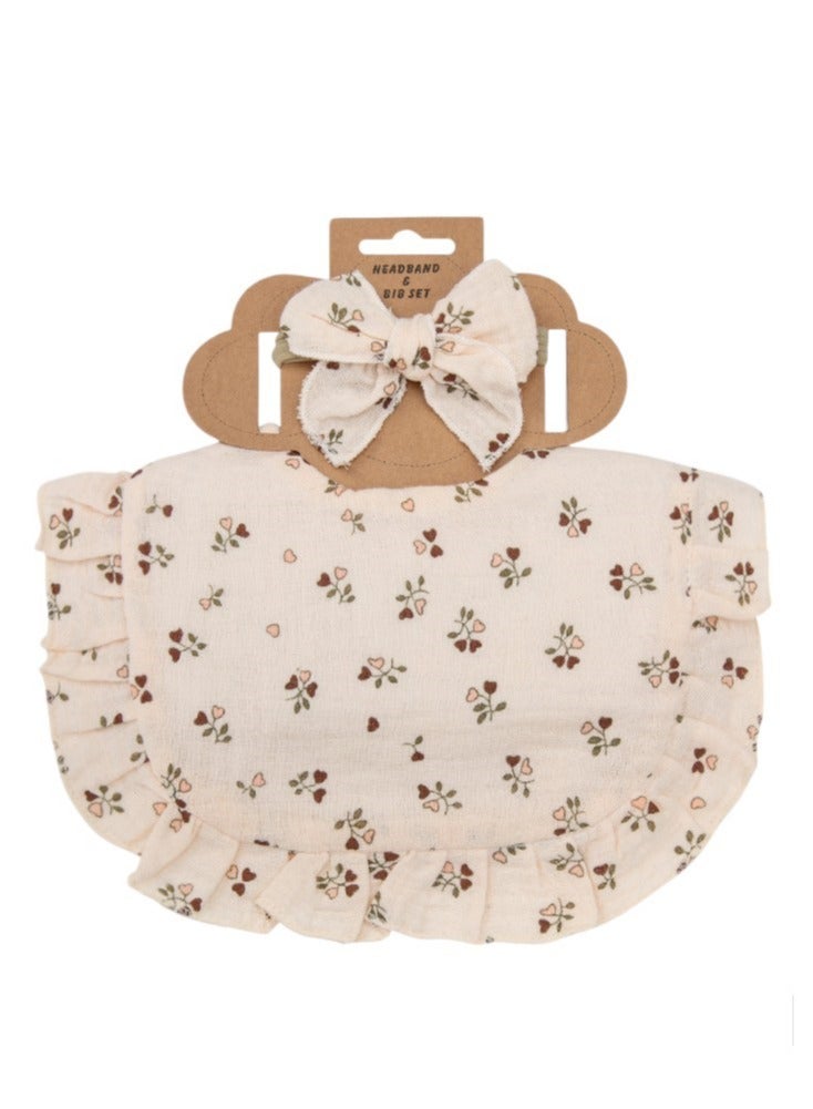 Bambimici -Bella Baby Bib Set For Babies -Flower Printed Light Beige