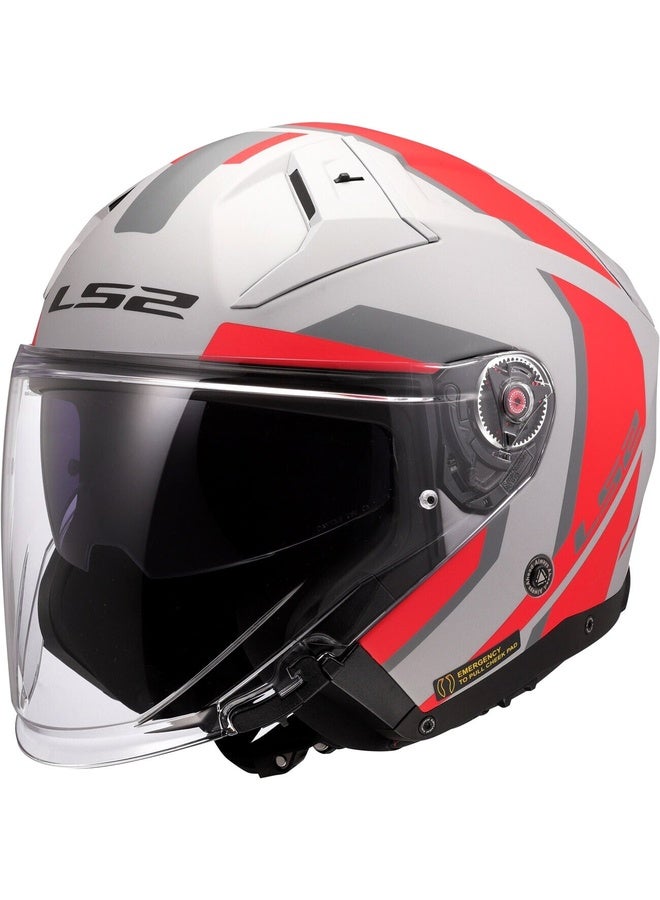 INFINITY II Open Face Touring Helmet Focus White Blue Red Size M | Jet Helmet with Sun Visor