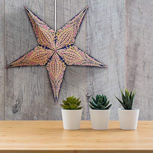 GalaxyArts Paper Star Lanterns, 24 Inch Queen Blue Yellow 3D Light-Up 5-Pointed Hanging Lamp, Handcrafted Hollow Decoration for Christmas, Weddings, Holidays, Indoor Outdoor Home Décor (Medium) - Image 2