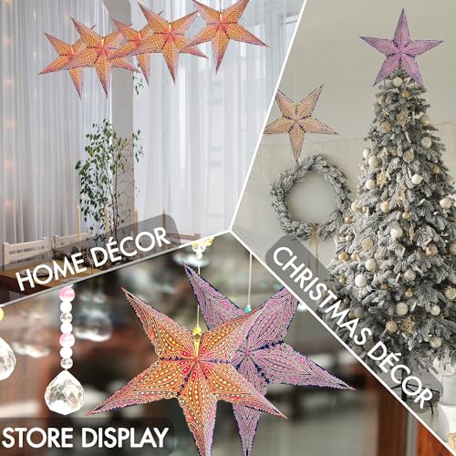 GalaxyArts Paper Star Lanterns, 24 Inch Queen Blue Yellow 3D Light-Up 5-Pointed Hanging Lamp, Handcrafted Hollow Decoration for Christmas, Weddings, Holidays, Indoor Outdoor Home Décor (Medium) - Image 5