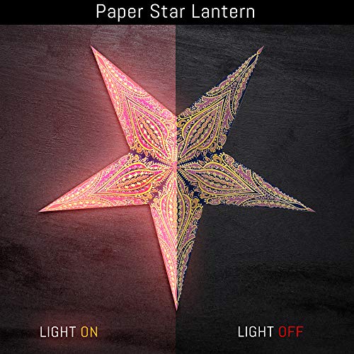 GalaxyArts Paper Star Lanterns, 24 Inch Queen Blue Yellow 3D Light-Up 5-Pointed Hanging Lamp, Handcrafted Hollow Decoration for Christmas, Weddings, Holidays, Indoor Outdoor Home Décor (Medium) - Image 3