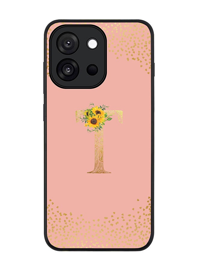 Stylizedd For OnePlus 13s / 13T Case,Slim fit Camera Protection, Shockproof Thin Phone cover  - Custom Floral Monogram - T  (Rose Pink )