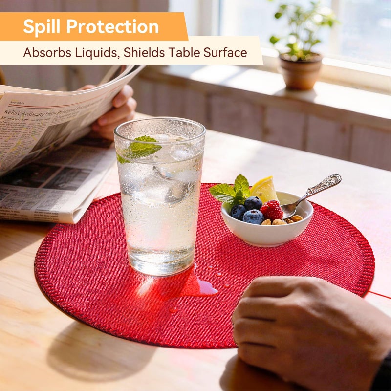 Rinpon Round Placemats Set of 8 - Machine Washable Linen-Like Cloth Place Mats & Heat-Resistant for Dining Table - Ideal for Family Meals, Daily Use, and Holiday Gatherings (Red) - Image 5
