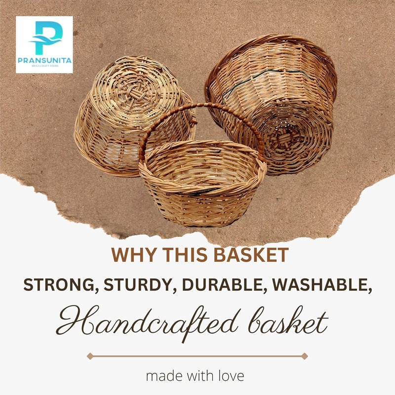 PRANSUNITA Decorative Multipurpose Storage and Gifting Round Kashmir Wicker Handle Basket Set of 3 Diffrent sizes - Image 5