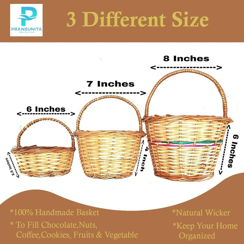 PRANSUNITA Decorative Multipurpose Storage and Gifting Round Kashmir Wicker Handle Basket Set of 3 Diffrent sizes - Image 2