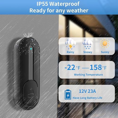 lokza Wireless Door Bell for Home Long Range, Waterproof Calling Bell Cordless Door Bell up to 1000ft Range with 55 Chimes, LED Light, 5-Level Volume (1 Receivers 1 Button) - Image 2
