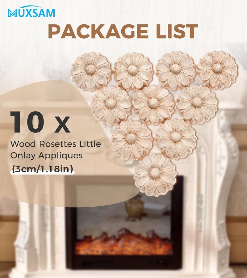MUXSAM 10Pcs Small 3cm Wood Carved Clear Corner Frame Applique Onlay Decal Cabinet Furniture Decoration - Image 5