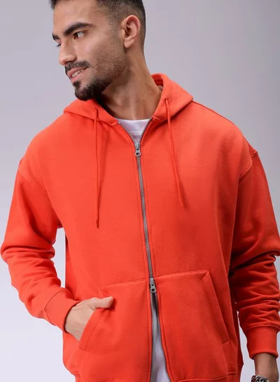 شركة المرآب الهندية Men Relaxed Fit Solid Front Open Hooded Sweatshirt