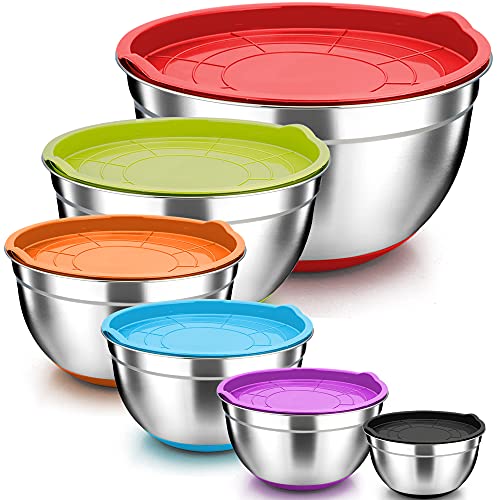 TeamFar Mixing Bowls Stainless Steel Mixing Bowls with Lids Nesting Salad Bowls with Airtight Lids  Nonslip Bottom Dishwasher Safe  Stackable Set of 646262  151  07 Qt