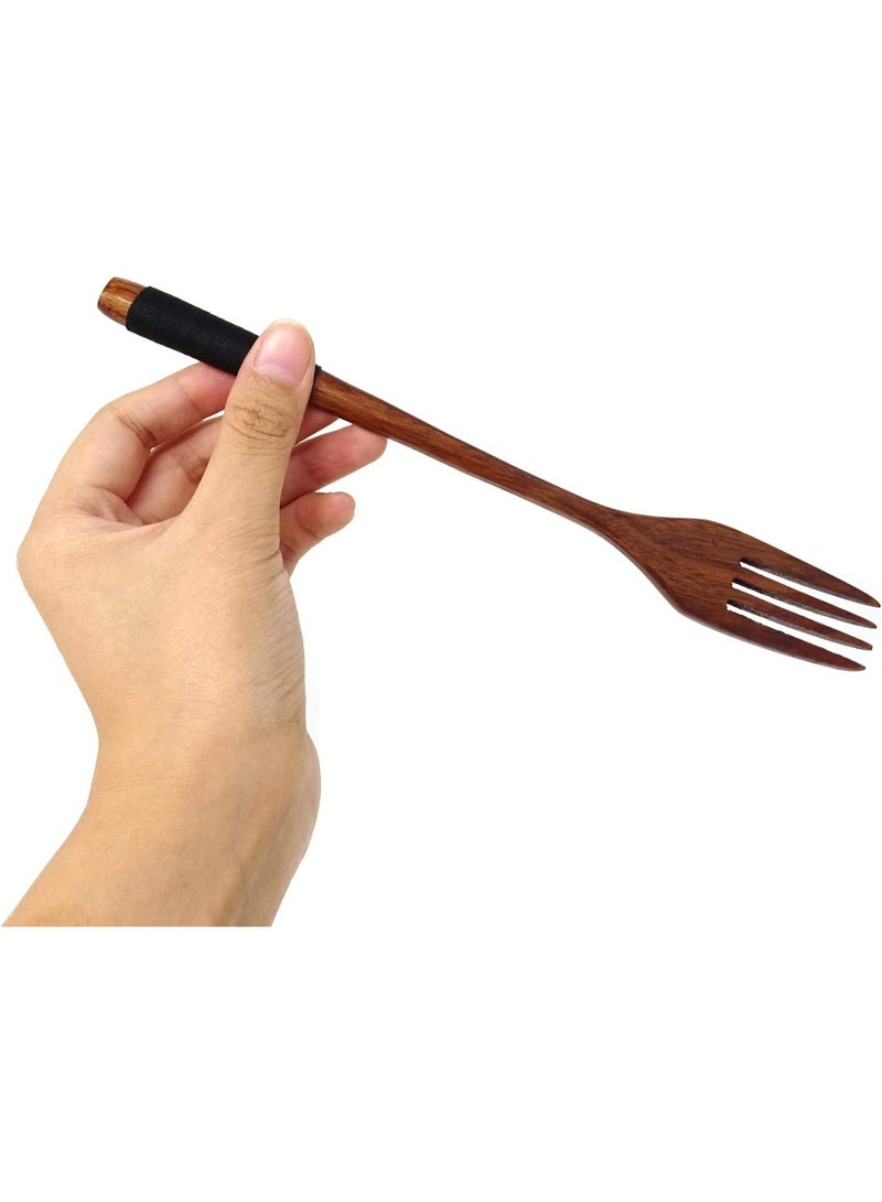 3PCS Japanese Style Eco-Friendly Wooden Flatware Set with a Retro Cloth Pouch for Travel, Picnic, Camping or Just for Daily Use -Spoon, Fork, Chopsticks - Image 5