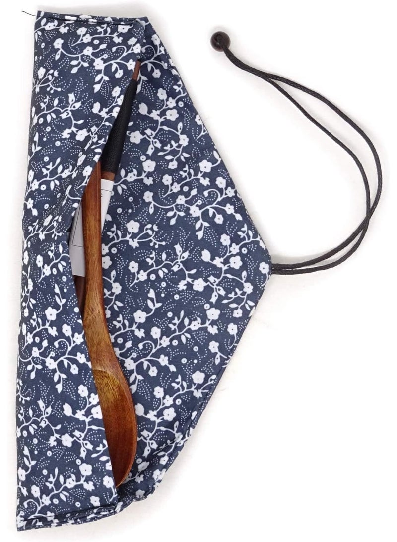 3PCS Japanese Style Eco-Friendly Wooden Flatware Set with a Retro Cloth Pouch for Travel, Picnic, Camping or Just for Daily Use -Spoon, Fork, Chopsticks - Image 3