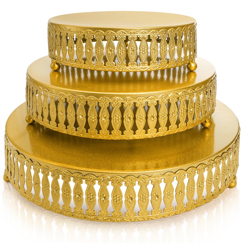 Goaste 3 Pack Cake Stand Set Round Metal Cake Stands Dessert Cupcake Pastry Candy Display Plate for Wedding Birthday Party Event Anniversary Table Decoration Gold 81012