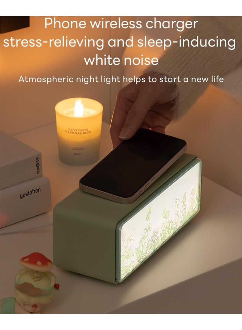 White Noise Sound Machine-4 in1 Night Light Sound Machine for Sleep,Sound Machine/Light-up Painting/Bluetooth Speaker/Wireless Charging,4 Soothing Sounds,for Baby,Kids,and Adults（green） - Image 2