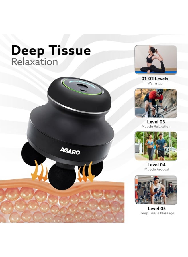 أغارو جهاز تدليك الجسم AGARO Royal Deep Tissue مع 4 رؤوس قابلة للتبديل | جهاز تدليك كهربائي محمول باليد بتقنية الاهتزاز لتخفيف آلام عضلات الرقبة والظهر والكتفين والساقين وكامل الجسم، وإرخاء اللفافة العضلية، أسود - Image 4