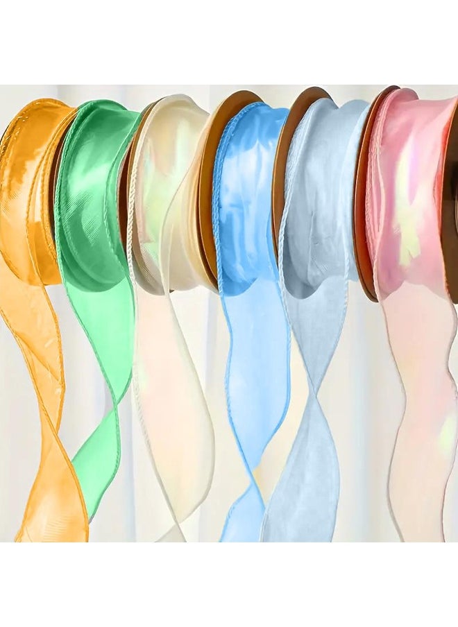 Zeemey 6pcs, 1.57 inch x 10 yards (Total 60 yards) Fishtail Ribbon Flower Packaging Ribbon Bow Wavy Yarn Floral Yarn Ribbon, Ribbons for Bouquets, Craft Supplies, Fabric, Handmade Wedding Bouquets Material, Gift Packaging Materials, Cake Decor Ribbon, Wedding Decor, Party Decor, Gift Decor  - Image 1