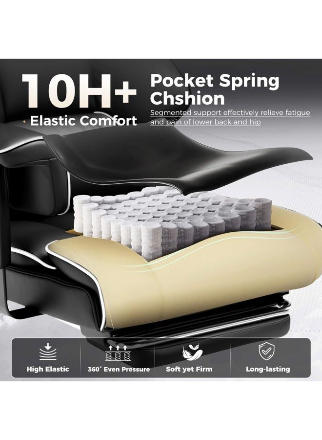 COMHOMA Big and Tall Office Chair 400lbs High Back Gaming Chair with Ergonomic Lumbar Support & Pocket Spring Cushion for Lower Back Pain Relief, Leather Executive Chair with Foot Rest, Iron Black - Image 3