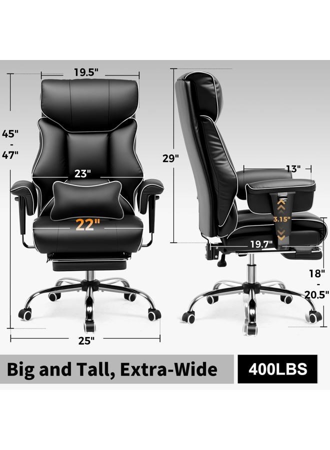 COMHOMA Big and Tall Office Chair 400lbs High Back Gaming Chair with Ergonomic Lumbar Support & Pocket Spring Cushion for Lower Back Pain Relief, Leather Executive Chair with Foot Rest, Iron Black - Image 2