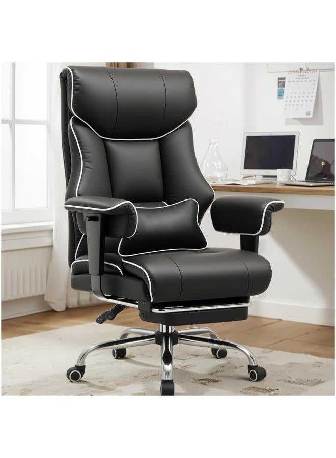 COMHOMA Big and Tall Office Chair 400lbs High Back Gaming Chair with Ergonomic Lumbar Support & Pocket Spring Cushion for Lower Back Pain Relief, Leather Executive Chair with Foot Rest, Iron Black - Image 1