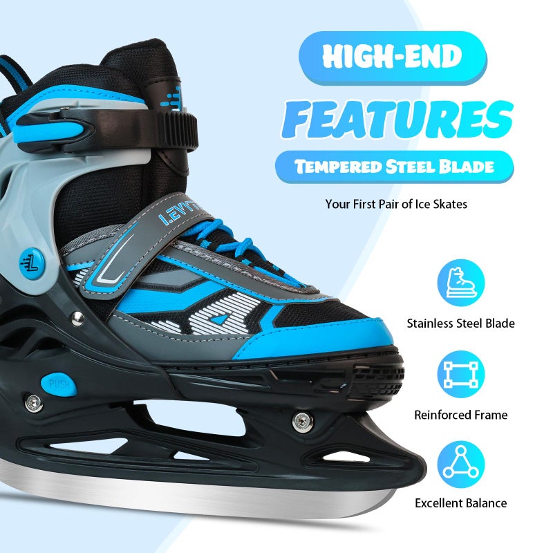 LEVYTEMP Adjustable ice Skates for Kids Boys Girls, 4 Size Triple Protection Beginner Figure Blades with Ankle Support for Outdoor and Rink,Blue - Image 3
