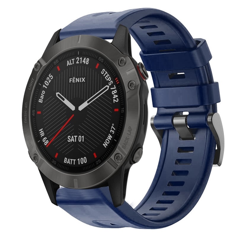 S-TOP For Garmin Fenix 6 Sapphire GPS Metal Buckle Solid Color Silicone Watch Band(Midnight Blue) - Image 1