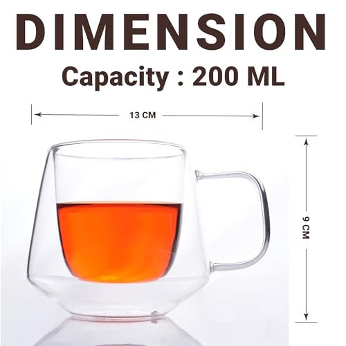 Femora Double Wall Glass Tea Cups, 200 Ml, Insulated Tea & Coffee Cups, Hot & Cold Drinks, Coffee, Tea, Milk, Cappuccino, Juice, Microwave Safe, Stylish Espresso Chocolate Beverage, Pack of 4 - Image 4
