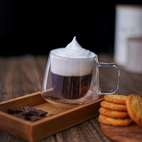 Femora Double Wall Glass Tea Cups, 200 Ml, Insulated Tea & Coffee Cups, Hot & Cold Drinks, Coffee, Tea, Milk, Cappuccino, Juice, Microwave Safe, Stylish Espresso Chocolate Beverage, Pack of 4 - Image 2