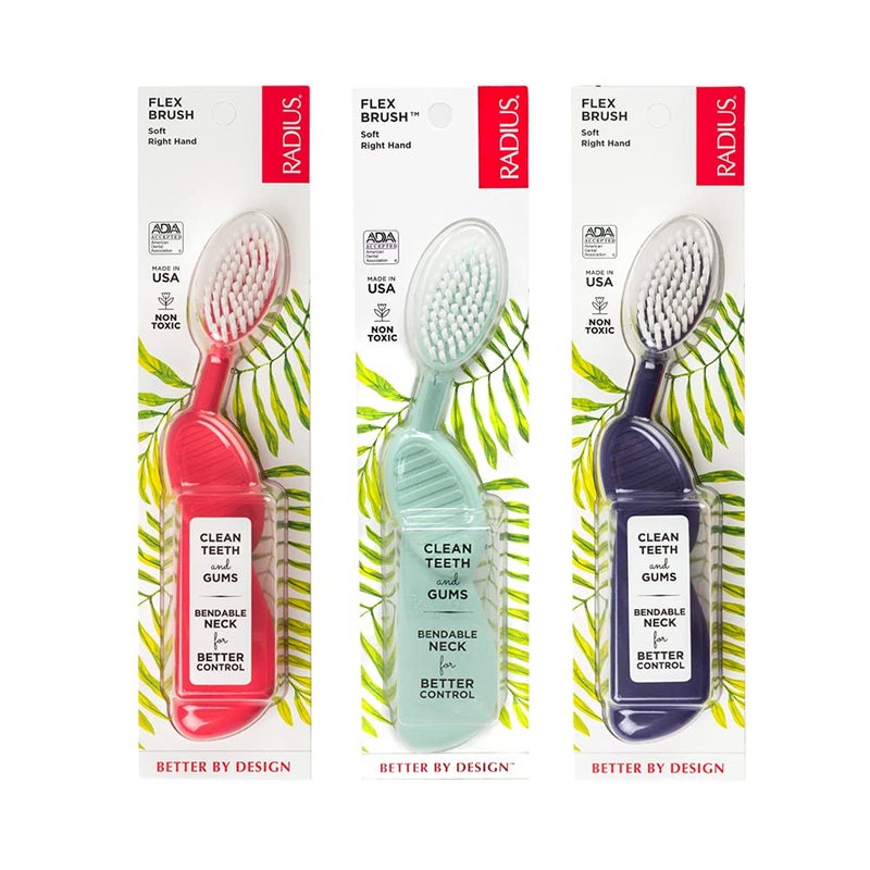 RADIUS Flex Brush Toothbrush Designed to Improve Gum Health Reduce Gum Issues Right Hand PurpleWatermelonMint Green Pack of 3 - Image 1