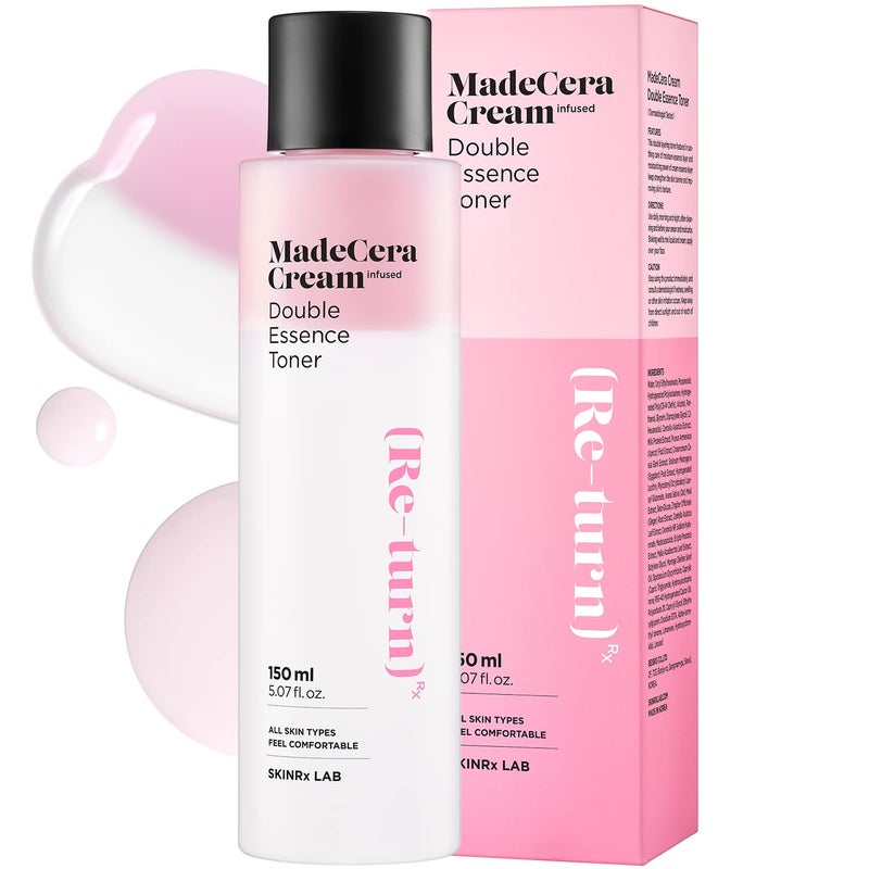 SKINRxLAB MadeCera Cream Double Essence Korean Toner 150ml 507floz  Hydrating and Soothing with Milk Protein Ceramide BetaGlucan  Moisturizing Strawberry Milky Toner for Irritated Skin