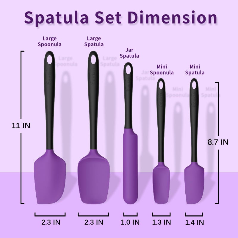 Coukre Silicone Spatula Set of 5,High Temperature Resistant, Food Grade Silicone, Dishwasher Safe, for Baking, Cooking (Purple Black) - Image 2