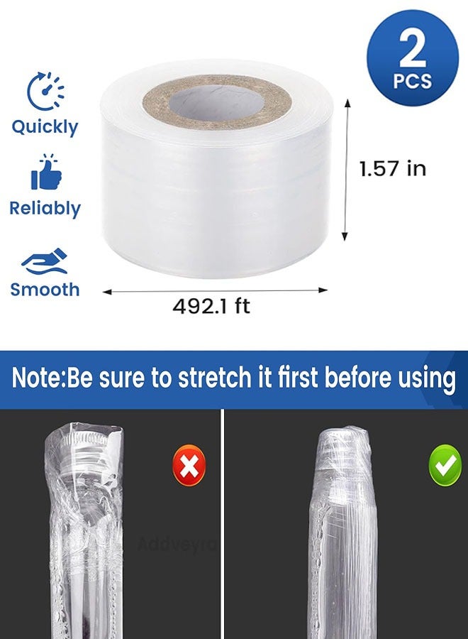 فيلم تغليف مرن صغير، لفتان لفافة بلاستيكية مرنّة شديدة التحمل للزجاجات والبرطمانات والعلب، 1.6 بوصة × 984 قدم غلاف بلاستيكي متعدد الاستخدامات للتغليف والتطعيم في الحديقة وشريط النباتات ومستلزمات التغليف غير المسخنة - Image 2