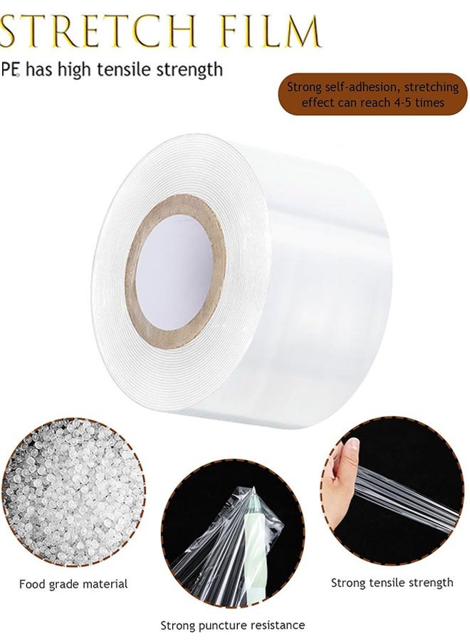 فيلم تغليف مرن صغير، لفتان لفافة بلاستيكية مرنّة شديدة التحمل للزجاجات والبرطمانات والعلب، 1.6 بوصة × 984 قدم غلاف بلاستيكي متعدد الاستخدامات للتغليف والتطعيم في الحديقة وشريط النباتات ومستلزمات التغليف غير المسخنة - Image 3