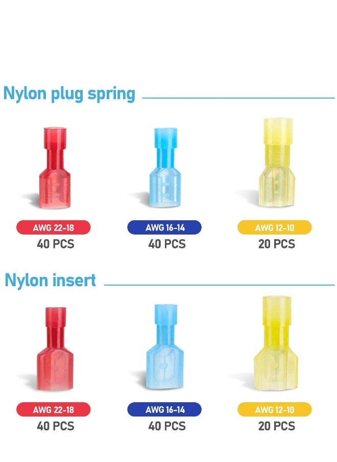 Generic Nylon Spade Quick Disconnect Connectors Kit, KASTWAVE Electrical Insulated Terminals, Male and Female Spade Wire Crimp Terminal Assortment Kit, Resists Corrosion, 3 Colors 200 Pcs  - Image 3