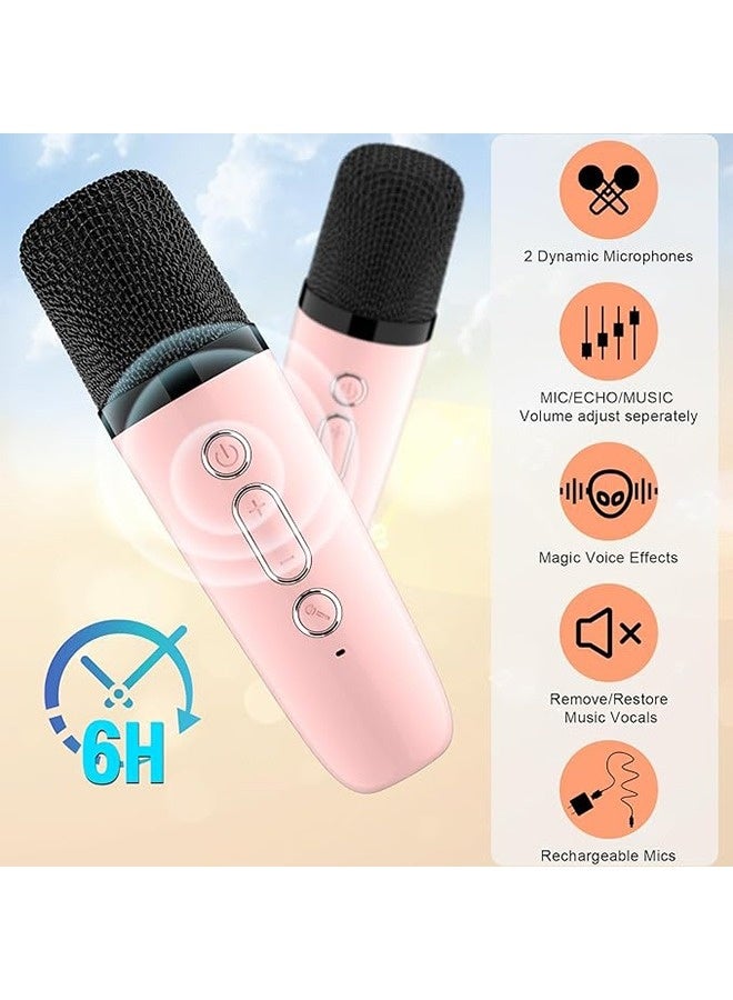 Topleo Kids Mini Karaoke Machine 2 Wireless Microphones Bluetooth Speaker 18 Pre-Loaded Songs Birthday Gifts with Colorful Lights (Pink) - Image 3