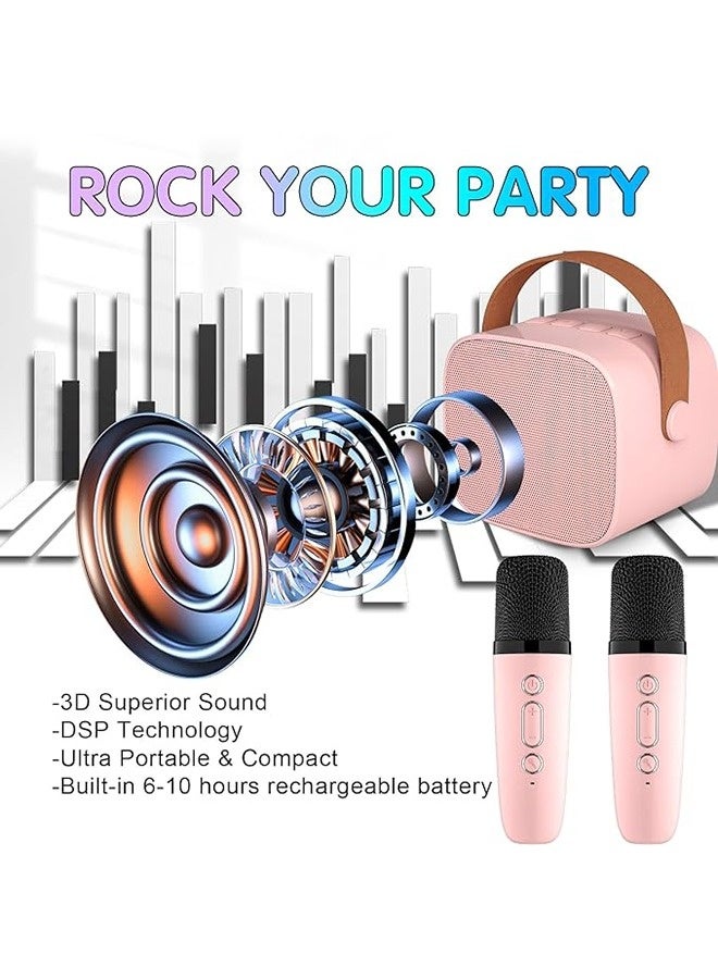 Topleo Kids Mini Karaoke Machine 2 Wireless Microphones Bluetooth Speaker 18 Pre-Loaded Songs Birthday Gifts with Colorful Lights (Pink) - Image 5