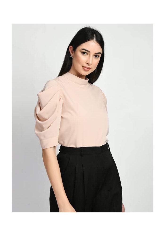 Exude Peach Puff Sleeve Top for Women - Image 4