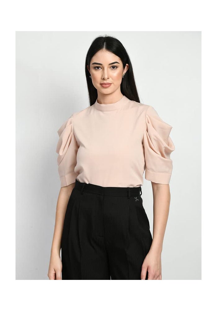 Exude Peach Puff Sleeve Top for Women - Image 2